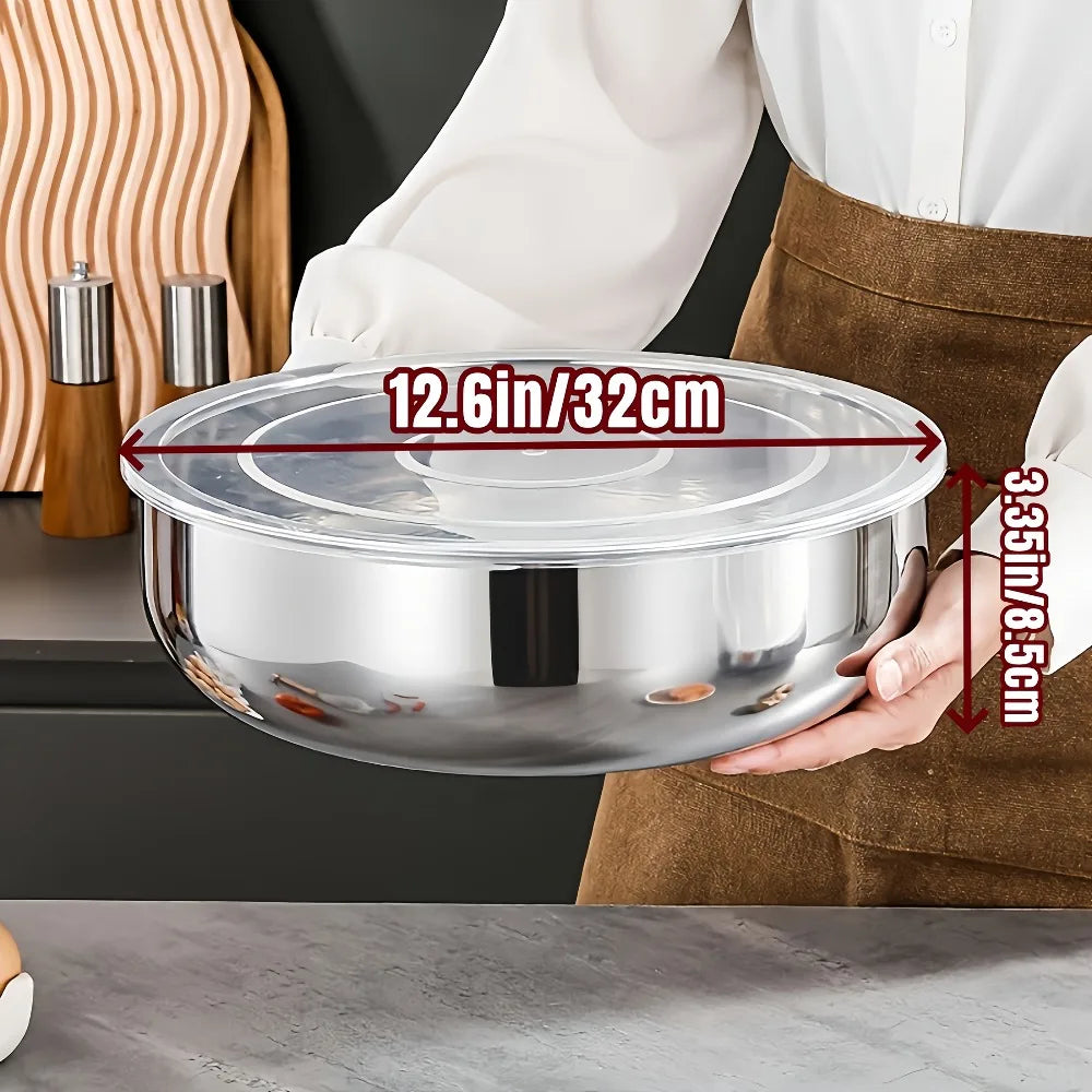 Large Multifunctional Stainless Steel Mixing Bowl, Ideal for Dough, Salad, Soup & Veg Washing, Essential Kitchen Item