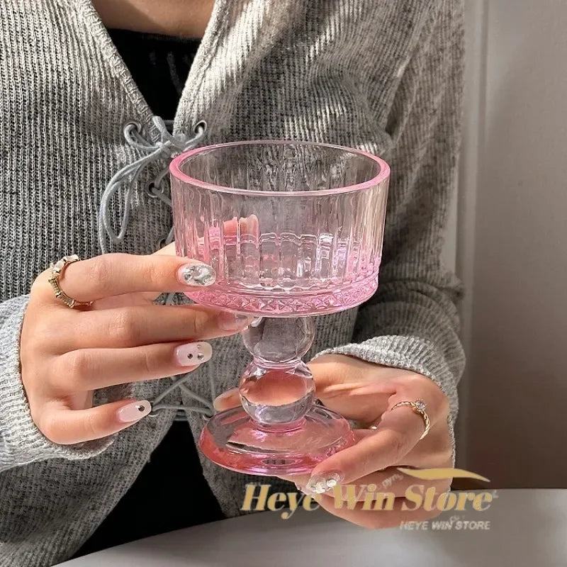 Pink Vintage Glass Goblet — Cocktail, Dessert & Juice Glass
