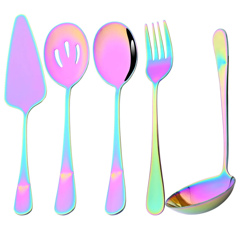 5-Piece Stainless Steel Serving Utensil Set | Buffet Flatware | 7 Colors