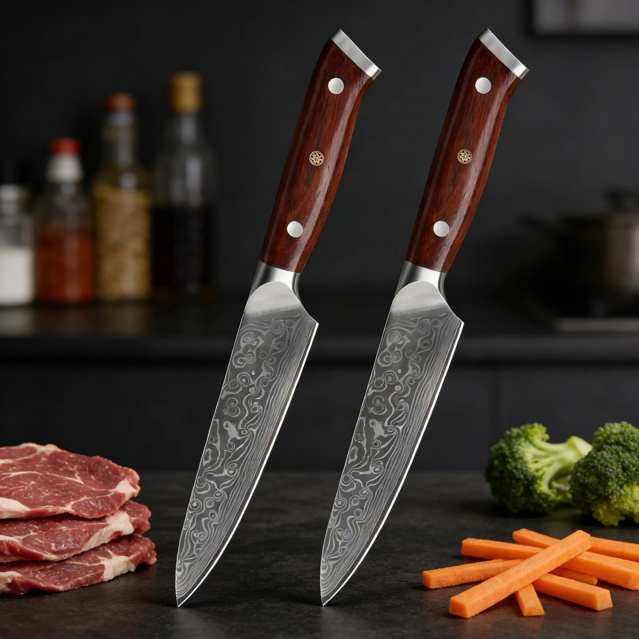 67-Layer Damascus Steel Kitchen Knife Set – Cleaver, Chef & Fruit Knives (1–4 Piece)