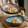 Japanese Kiln Change Ceramic Pasta Plate Large Soup Bowl Salad Serving Dish Dessert Fruit Plate Restaurant Tableware