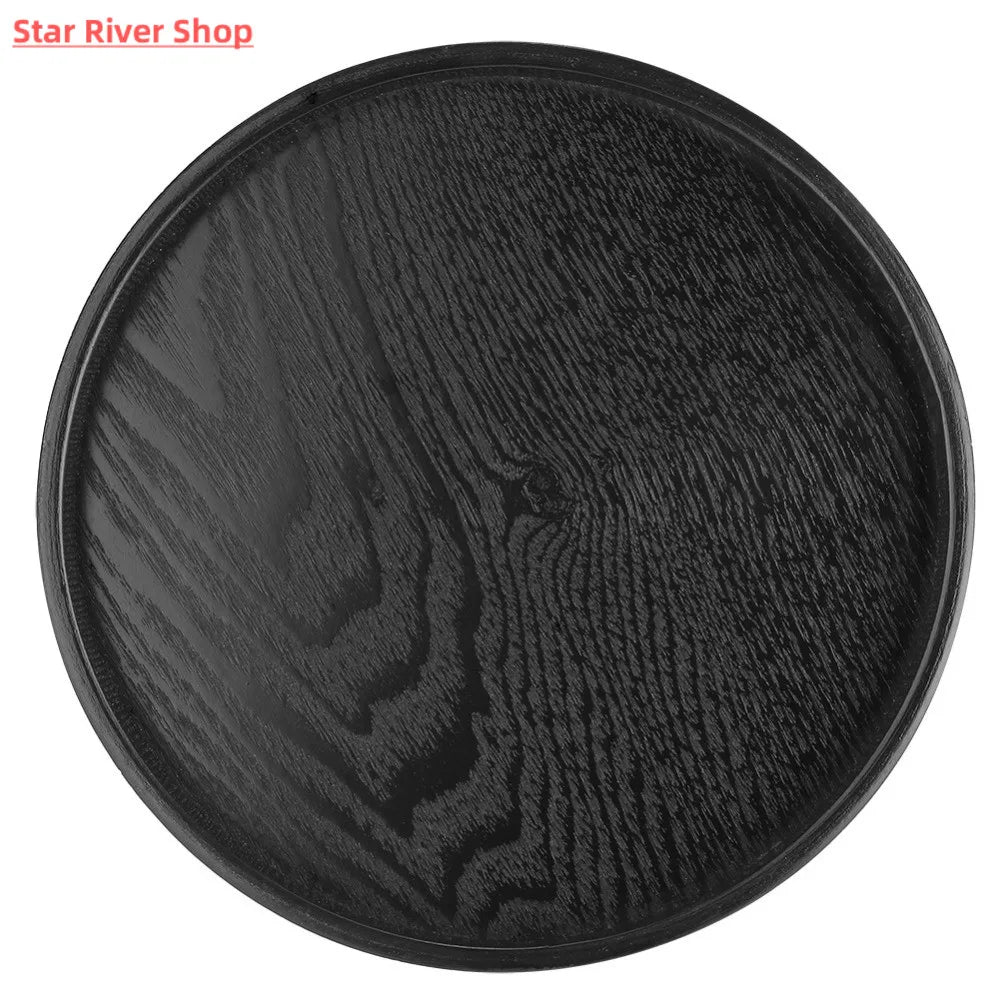 Round Solid Wood Serving Tray with Raised Edges — Dishwasher Safe