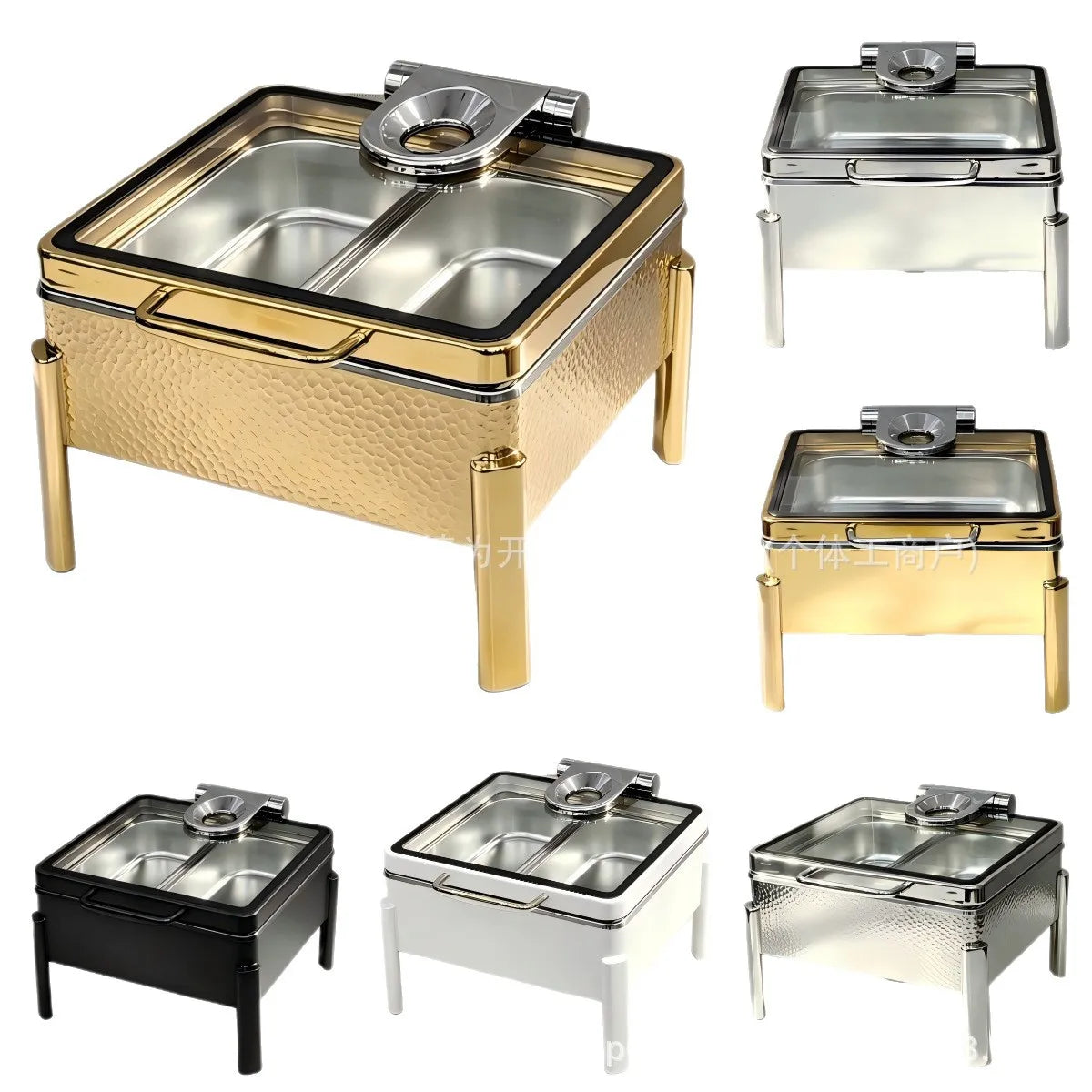 Stainless Steel Chafing Dish, Rose Gold Hammered Texture, Commercial Heating Food Warmer for Hotel Buffet Breakfast