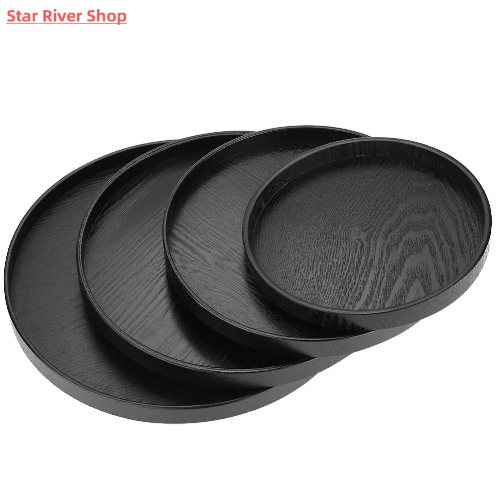 Round Solid Wood Serving Tray with Raised Edges — Dishwasher Safe
