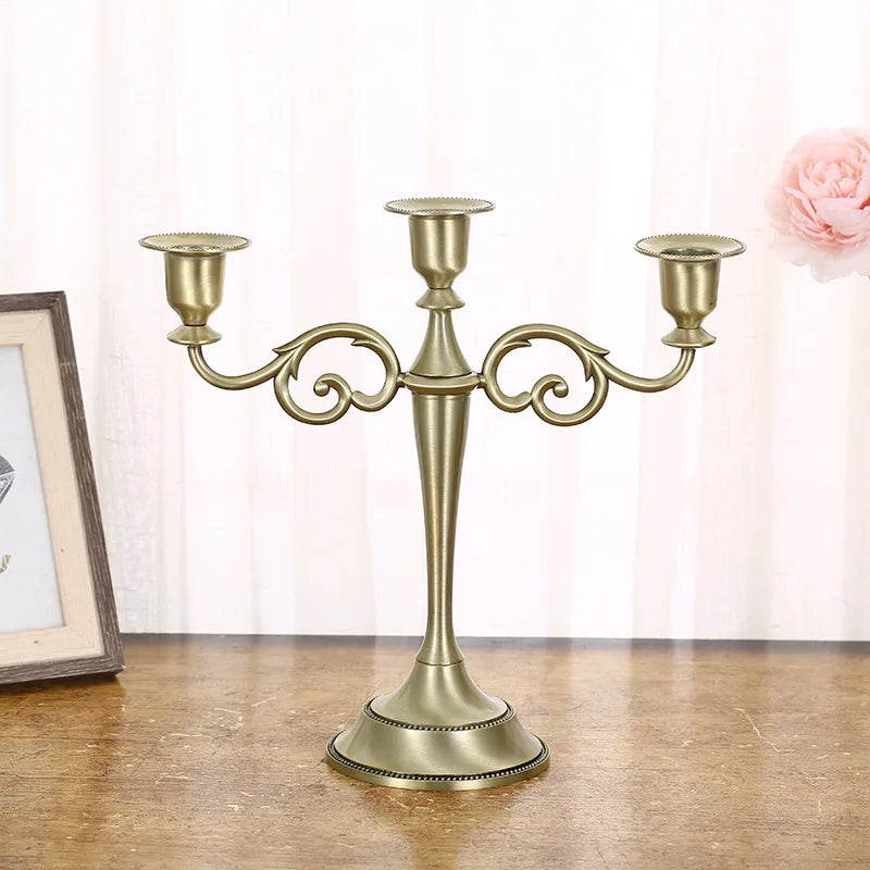 3-Arm Metal Candelabra – Retro Wedding & Home Décor Candlestick Holder