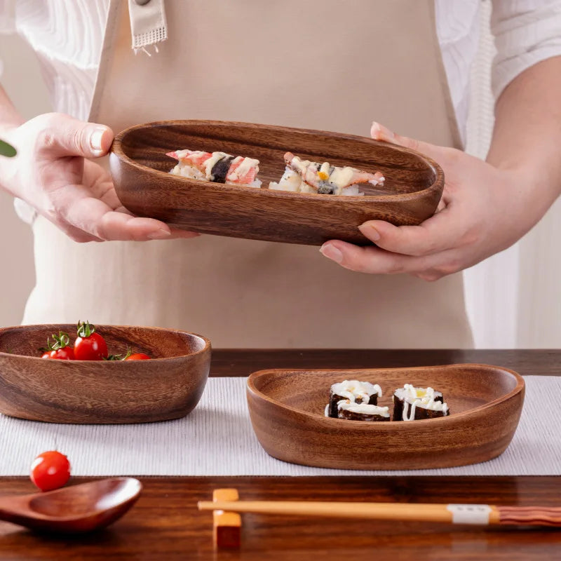 Walnut Wood Boat-Shaped Serving Bowl | Salad, Fruit & Bread Tray | 5 Sizes