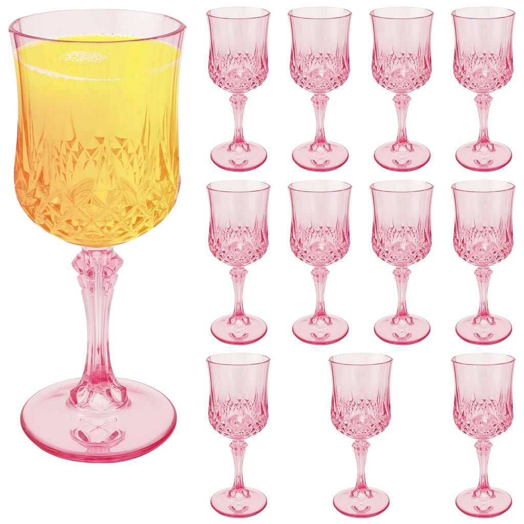 Pink Plastic Wine Glasses — Set of 12