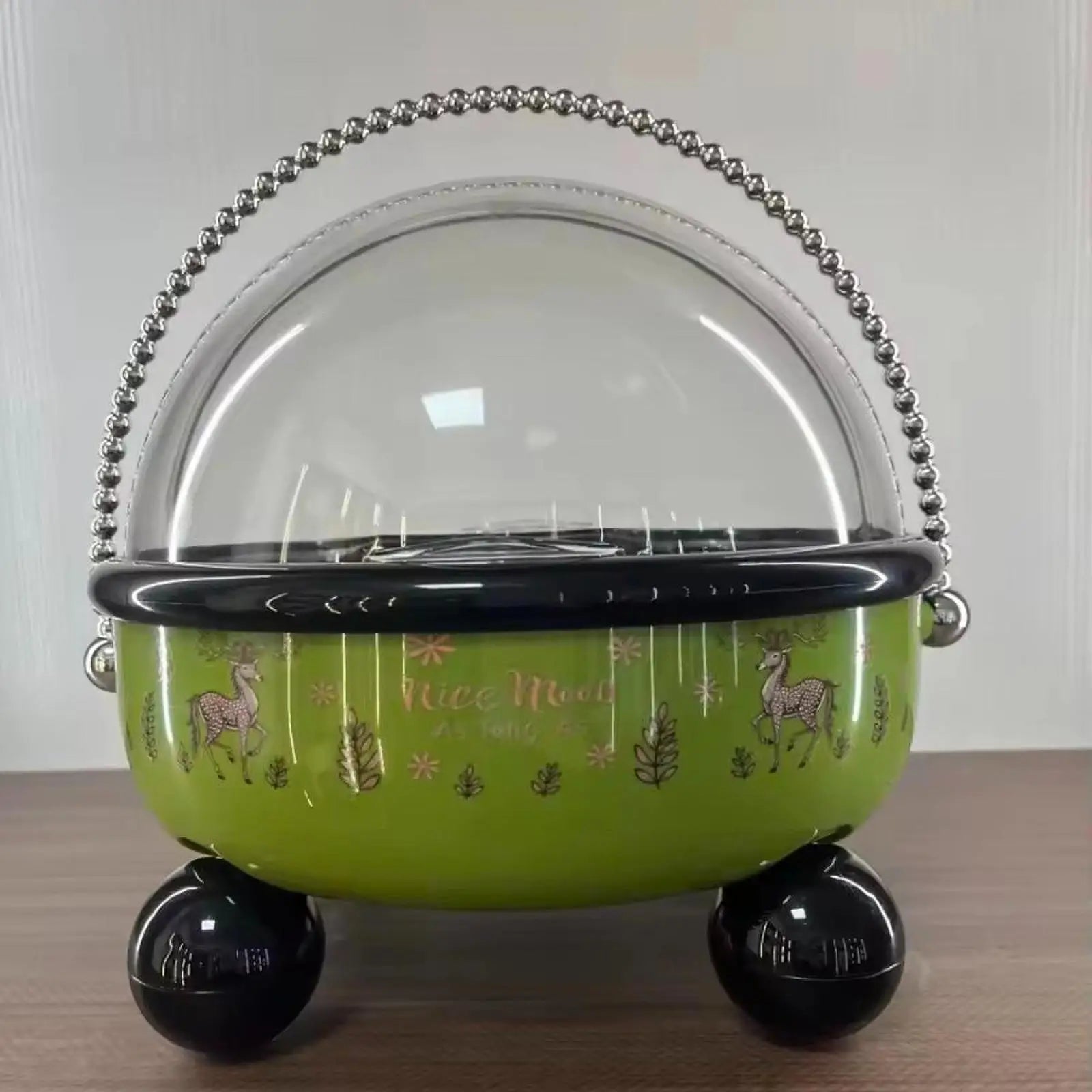 Lidded Pedestal Fruit & Snack Bowl with Chain Handle