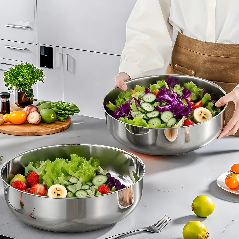 Large Multifunctional Stainless Steel Mixing Bowl, Ideal for Dough, Salad, Soup & Veg Washing, Essential Kitchen Item