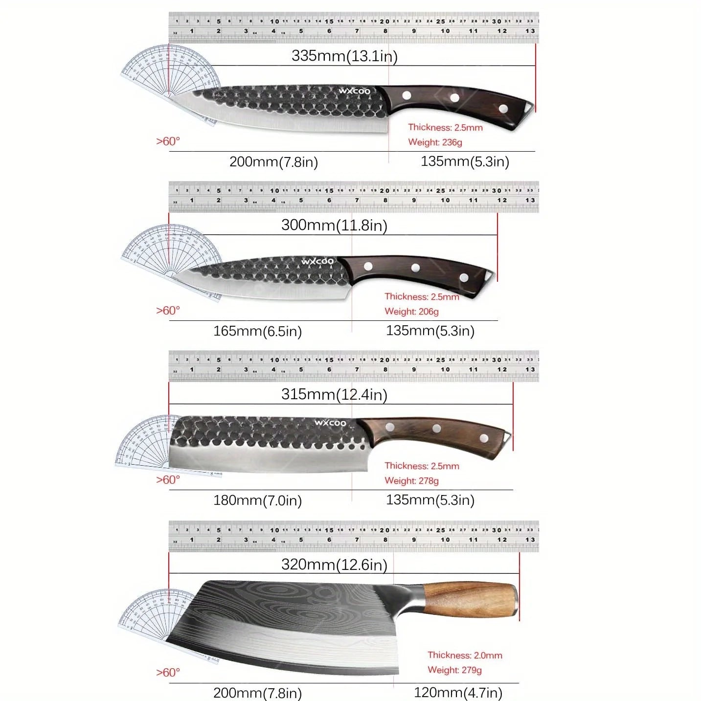 4-Piece Professional Chef Knife Set – Hammered Stainless Steel with Wood Handles