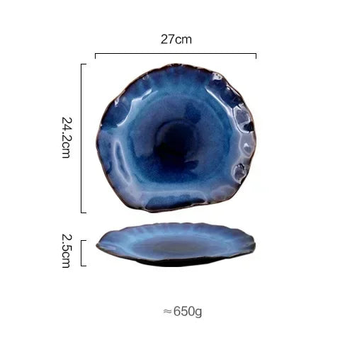 Deep Blue Ceramic Plates – Irregular Artisan Tableware for Hotels & Events
