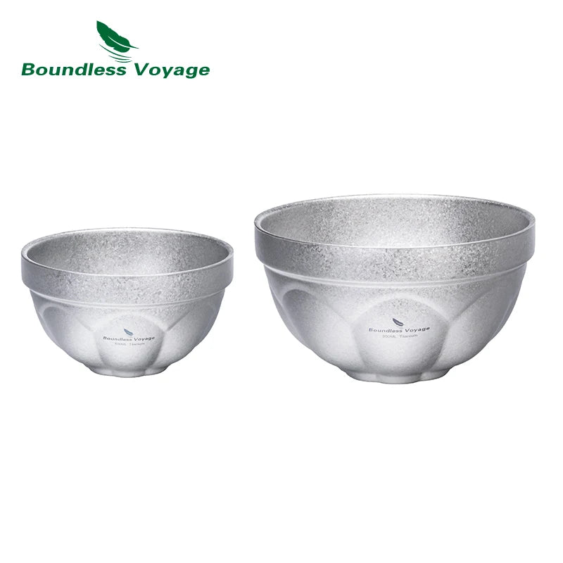 Boundless Voyage Double-layer Titanium Bowl Outdoor Camping Picnic Lightweight Rice Soup Salad Yogurt Large Deep Bowl Silver