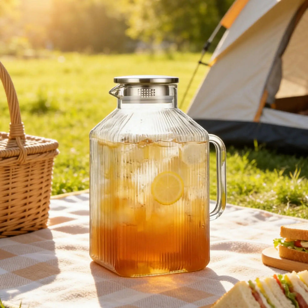 3.8L Borosilicate Glass Pitcher with Lid – Leakproof Drink Dispenser