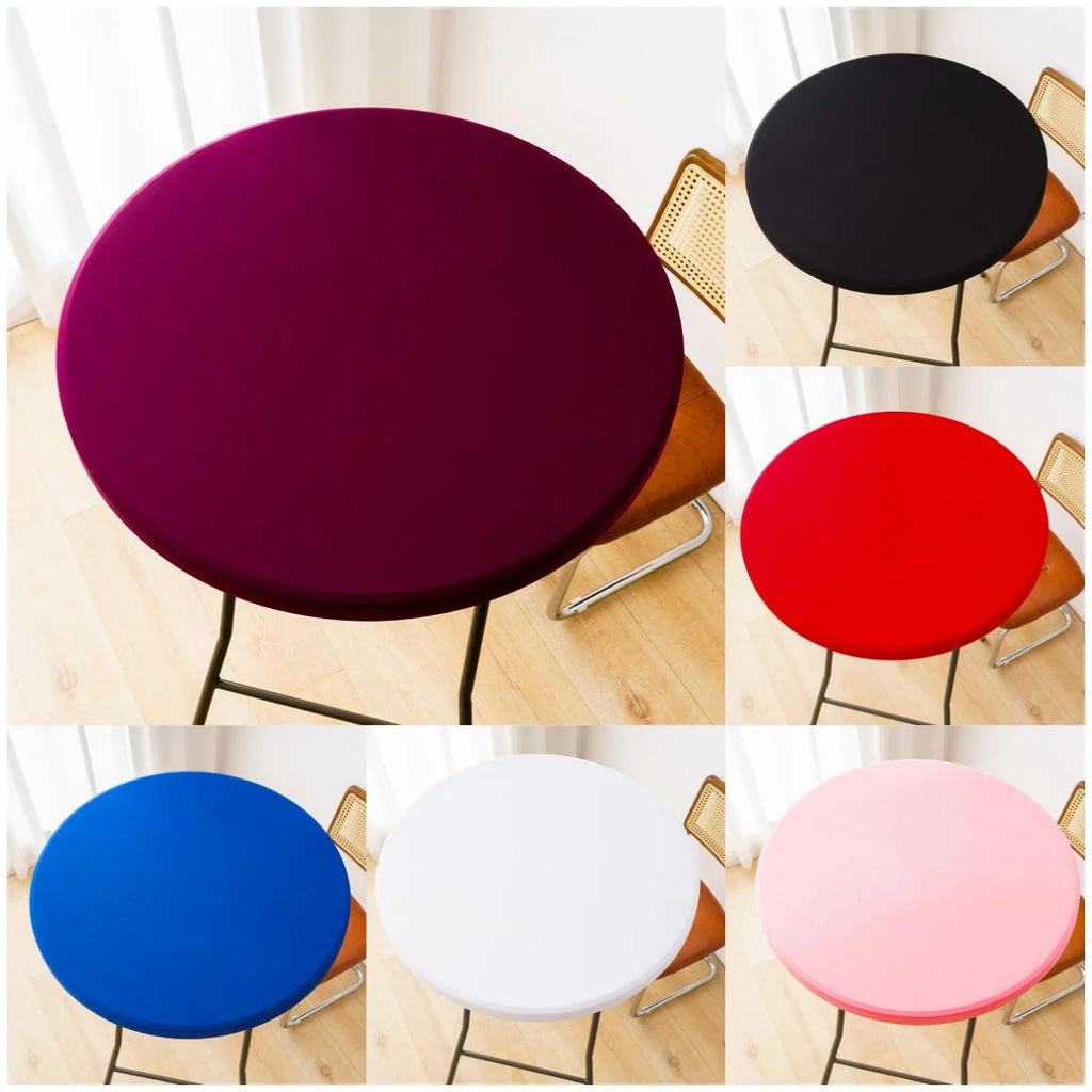 Spandex Stretch Cocktail Table Top Cover Fitted Round Tablecloth Elastic Edge Table Topper Cap for Dining Wedding Party Picnic
