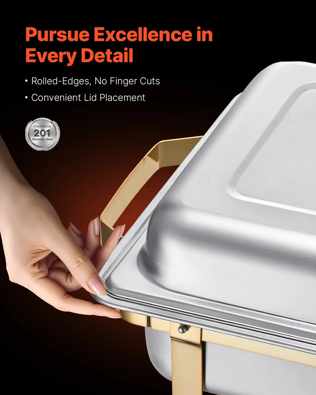 4-Pack Chafing Dish Buffet Set | 8Qt Stainless Steel Chafer with Full & Half Size Pans | Silver or Gold