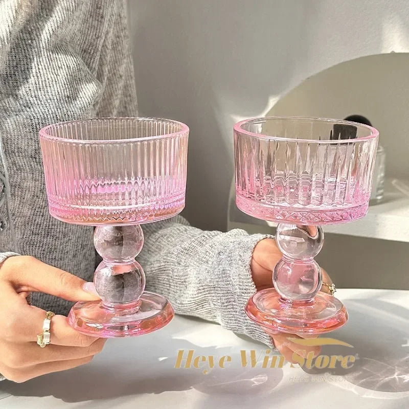 Pink Vintage Glass Goblet — Cocktail, Dessert & Juice Glass