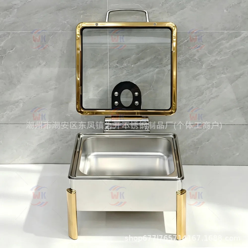 Stainless Steel Chafing Dish, Rose Gold Hammered Texture, Commercial Heating Food Warmer for Hotel Buffet Breakfast
