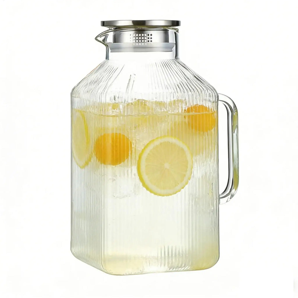 3.8L Borosilicate Glass Pitcher with Lid – Leakproof Drink Dispenser