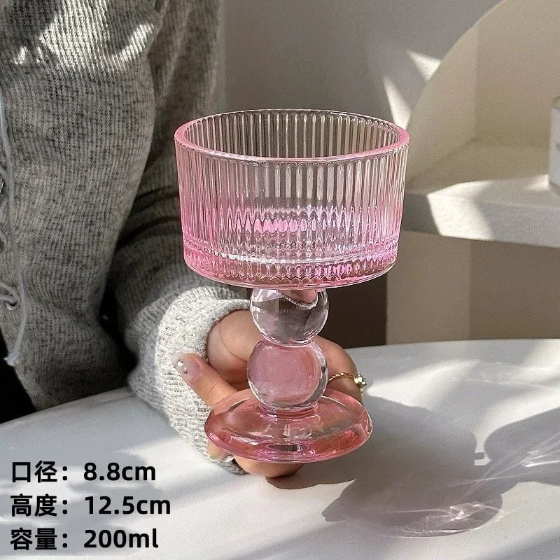 Pink Vintage Glass Goblet — Cocktail, Dessert & Juice Glass