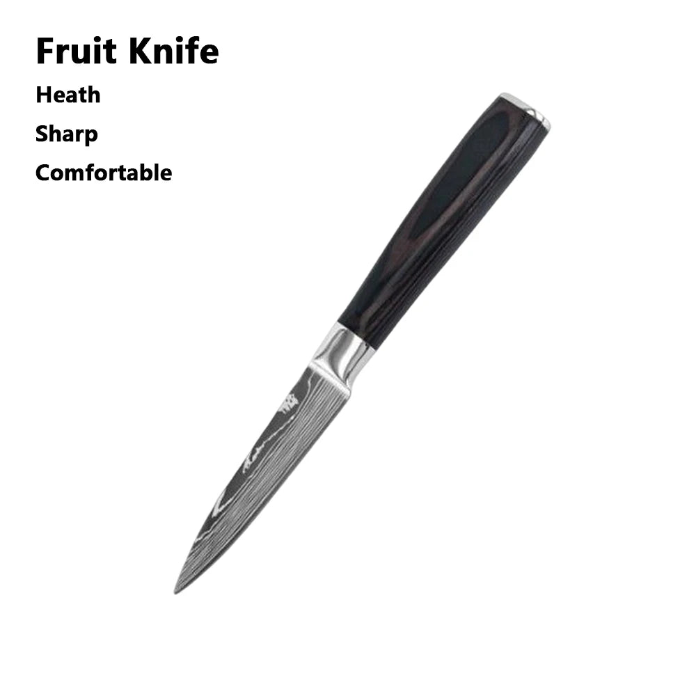 Damascus Pattern Japanese Chef Knife Set – Santoku, Cleaver & Utility (1–10 Pcs)