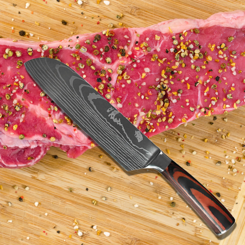 Damascus Pattern Japanese Chef Knife Set – Santoku, Cleaver & Utility (1–10 Pcs)