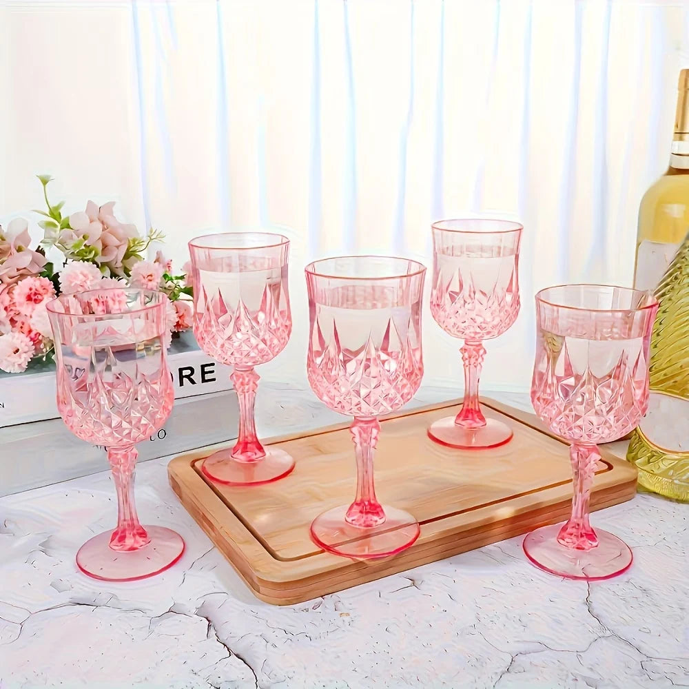 Pink Plastic Wine Glasses — Set of 12
