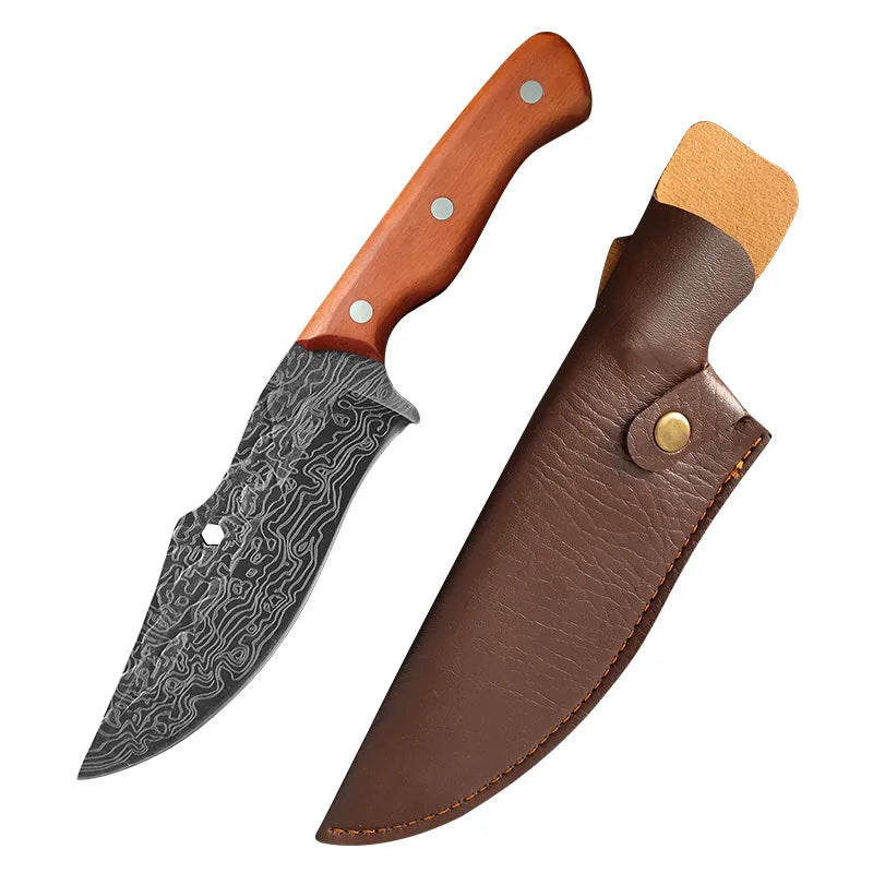 Professional Damascus Forged Kitchen Knife Set – Wooden Handle Chef & Cleaver Knives