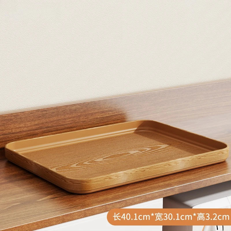 Extra-Thick Wood Grain Rectangular Serving Trays - Multi-Purpose Plates for Home Kitchen, Restaurant & Commercial Catering Use