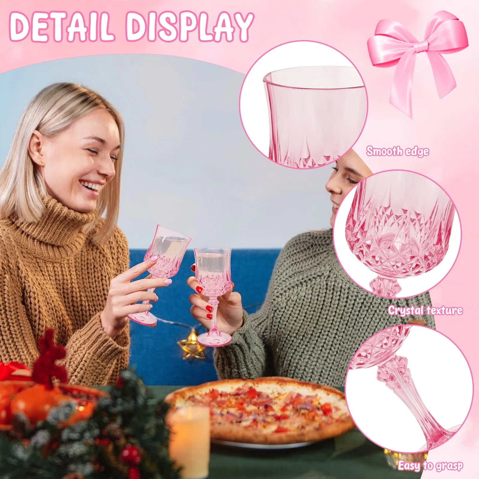 Pink Plastic Wine Glasses — Set of 12