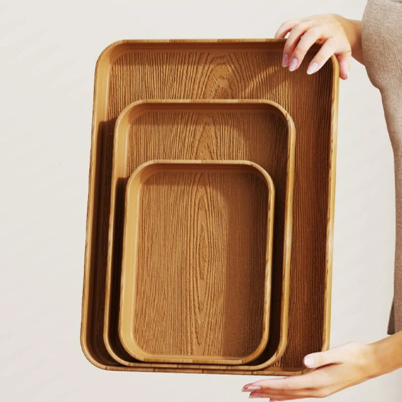 Extra-Thick Wood Grain Rectangular Serving Trays - Multi-Purpose Plates for Home Kitchen, Restaurant & Commercial Catering Use