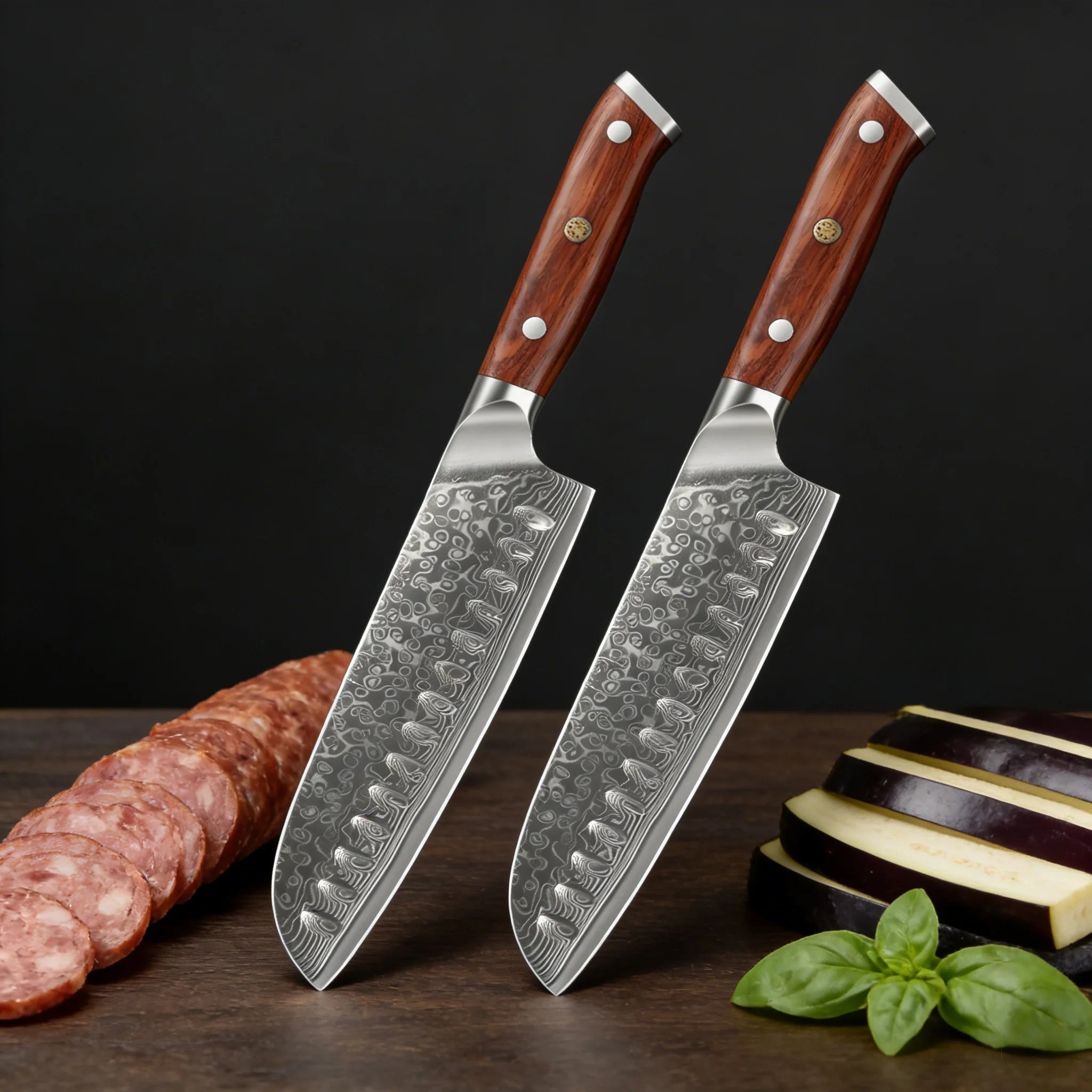 67-Layer Damascus Steel Kitchen Knife Set – Cleaver, Chef & Fruit Knives (1–4 Piece)