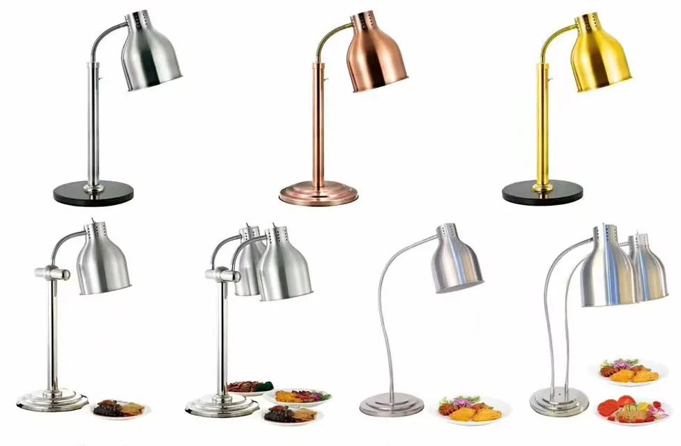 Golden Twin-Head Food Warmer Lamp with Black Marble Base