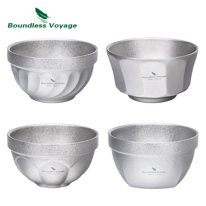 Boundless Voyage Double-layer Titanium Bowl Outdoor Camping Picnic Lightweight Rice Soup Salad Yogurt Large Deep Bowl Silver