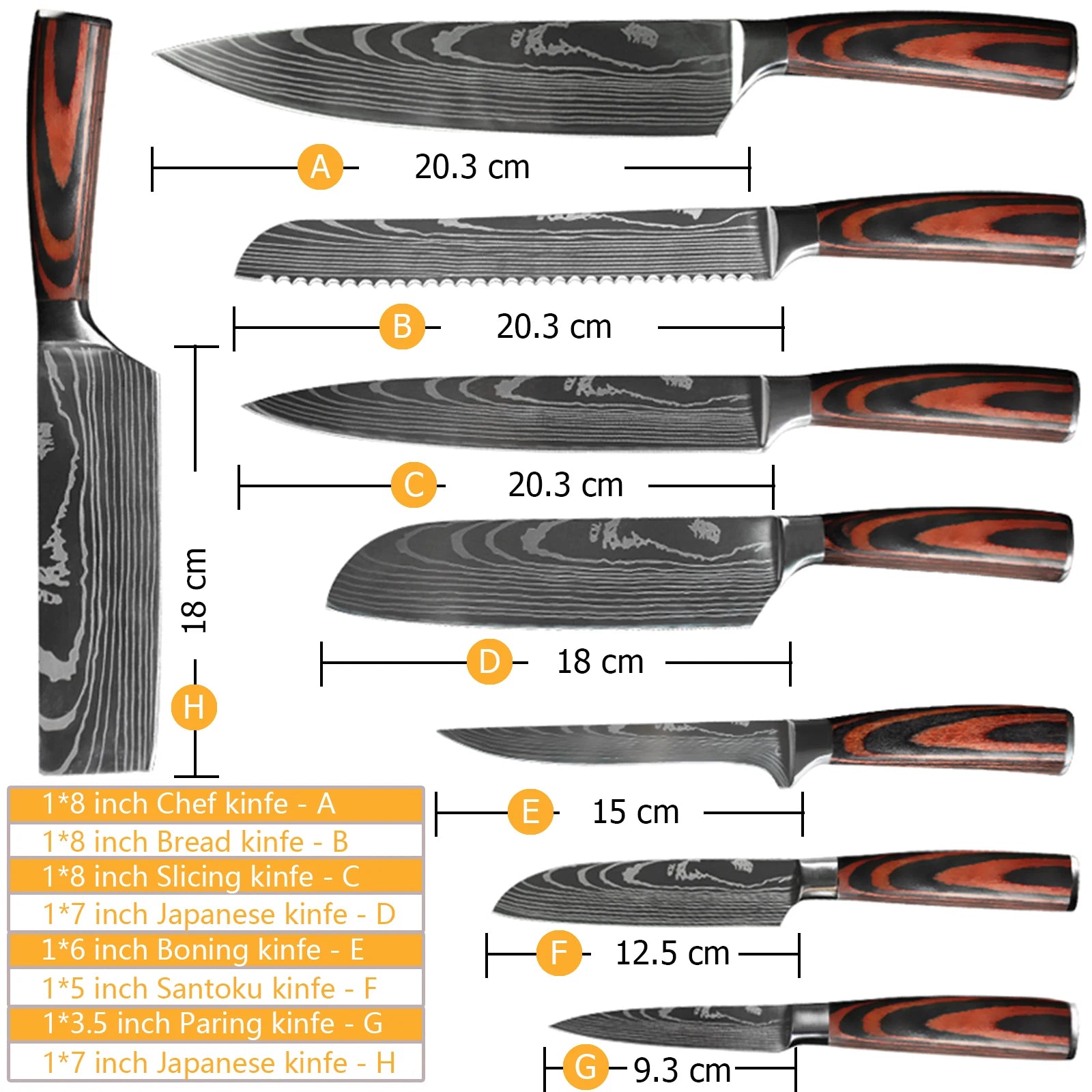 Damascus Pattern Japanese Chef Knife Set – Santoku, Cleaver & Utility (1–10 Pcs)