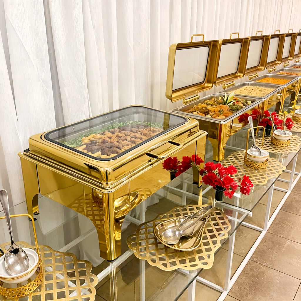 Stainless Steel  Restaurant Hotel Wedding Chafing Dish Gas Fuel Heating Buffet Server 9L Capacity Gold Color