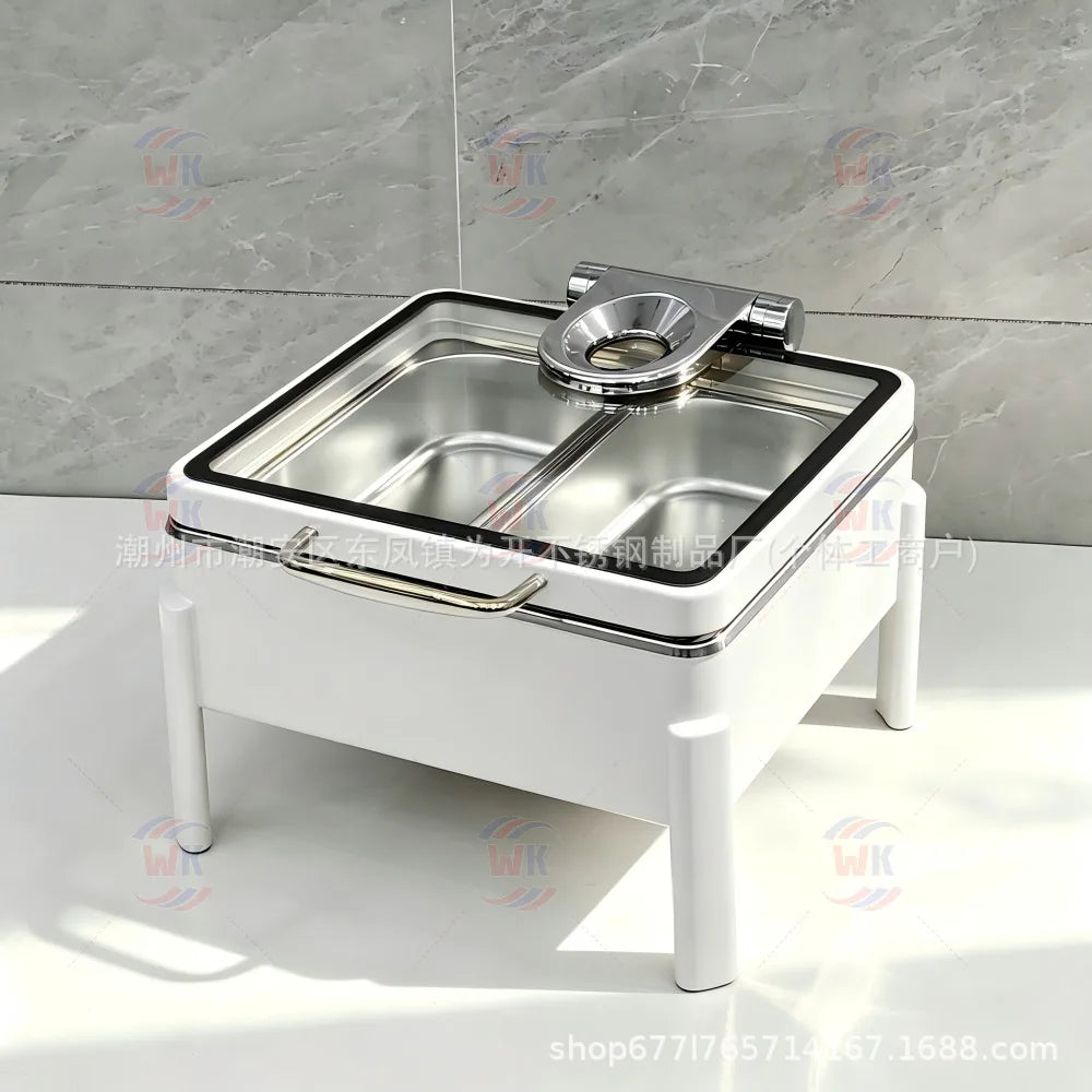 Stainless Steel Chafing Dish, Rose Gold Hammered Texture, Commercial Heating Food Warmer for Hotel Buffet Breakfast