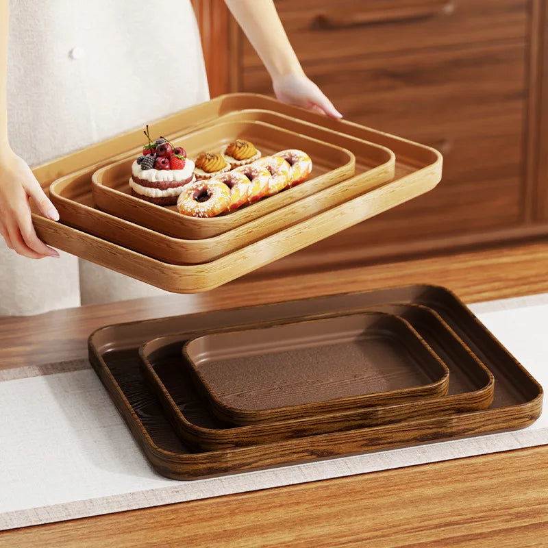 Extra-Thick Wood Grain Rectangular Serving Trays - Multi-Purpose Plates for Home Kitchen, Restaurant & Commercial Catering Use