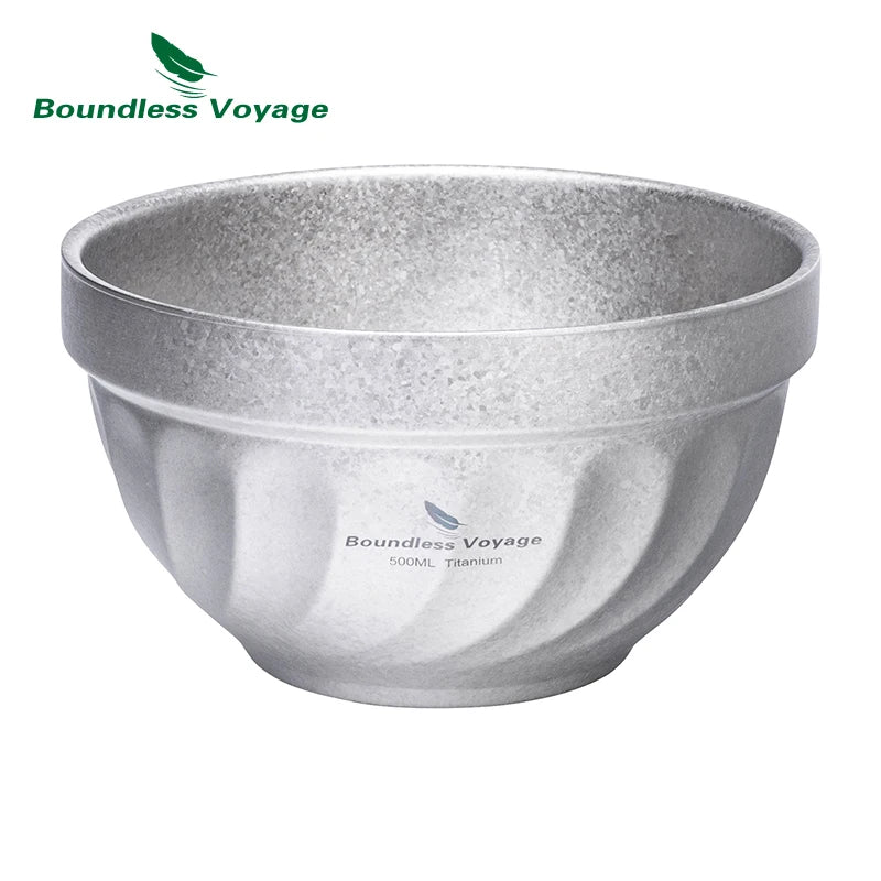 Boundless Voyage Double-layer Titanium Bowl Outdoor Camping Picnic Lightweight Rice Soup Salad Yogurt Large Deep Bowl Silver
