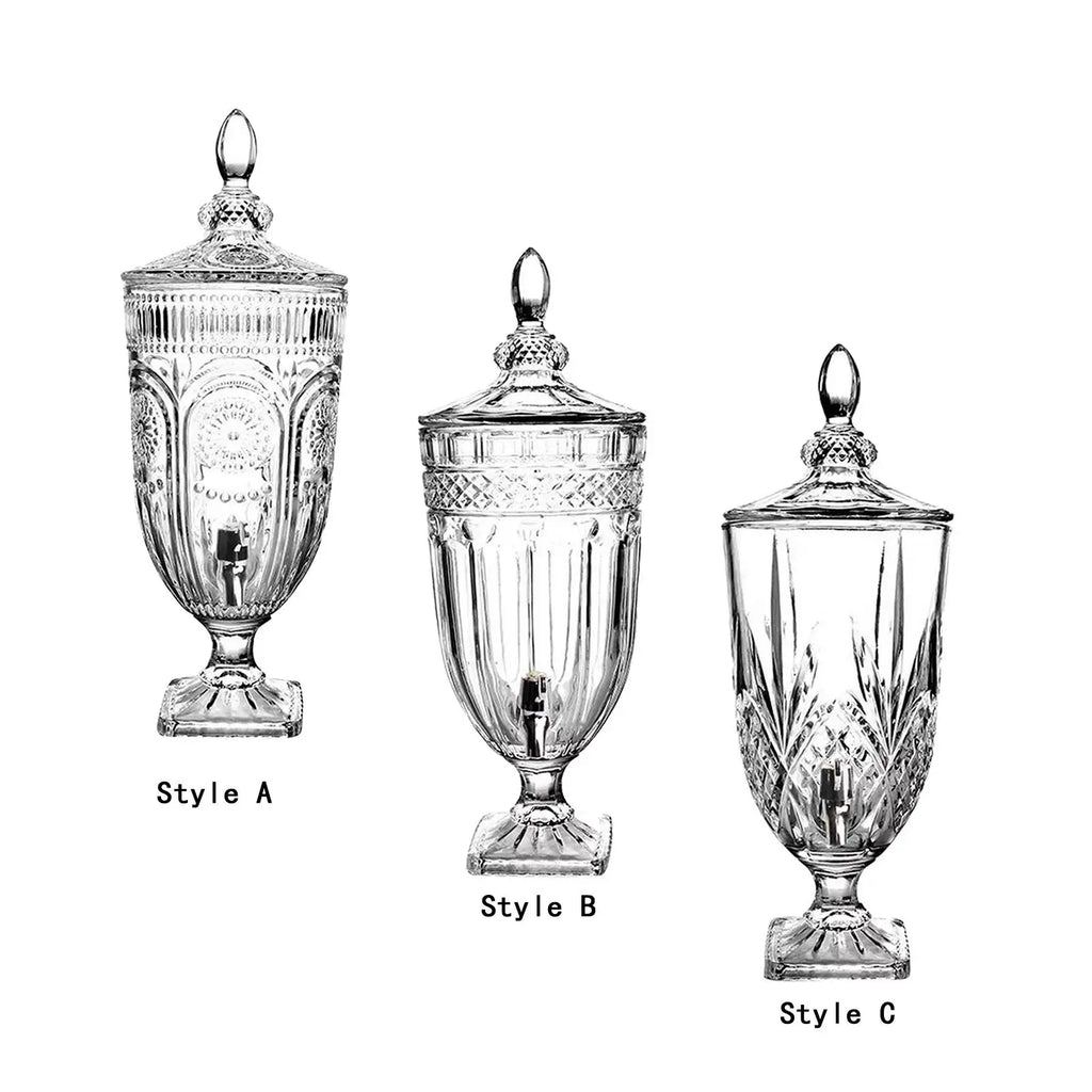 Luxury Relief Glass Pitcher with Lid & Faucet – Iced Tea & Juice Carafe