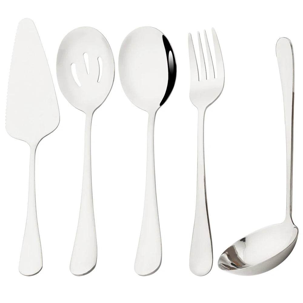 5-Piece Stainless Steel Serving Utensil Set | Buffet Flatware | 7 Colors