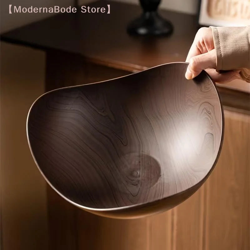 Large Wood Grain Plastic Party Bowl | Salad, Fruit & Candy Serving Bowl for Events