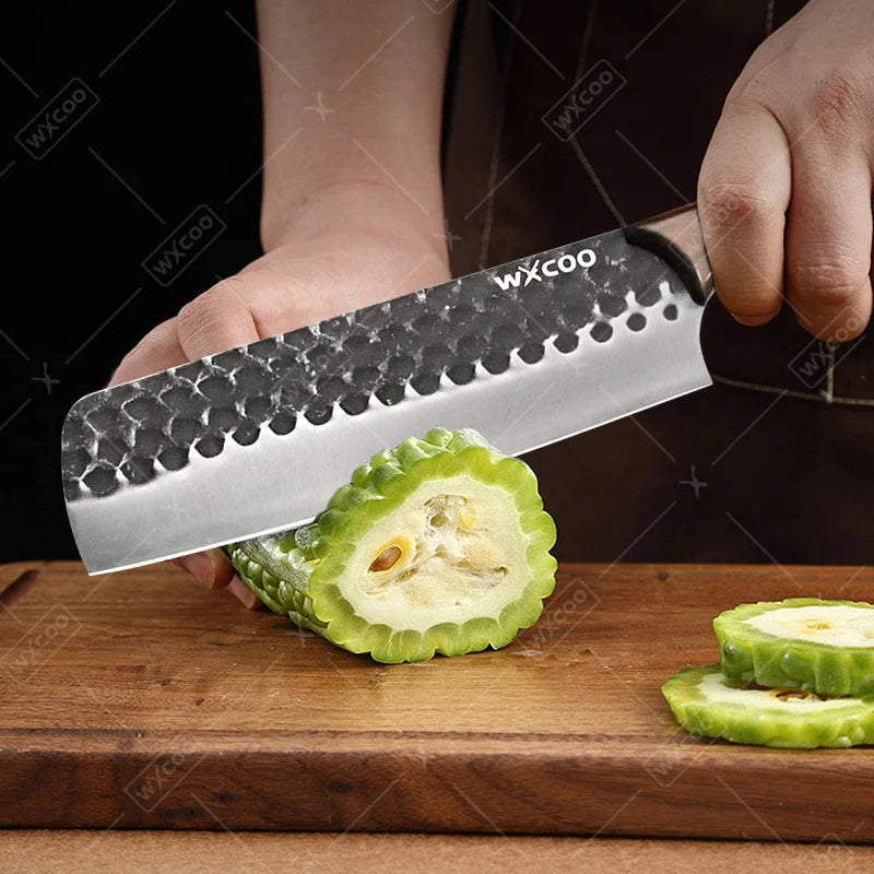 4-Piece Professional Chef Knife Set – Hammered Stainless Steel with Wood Handles