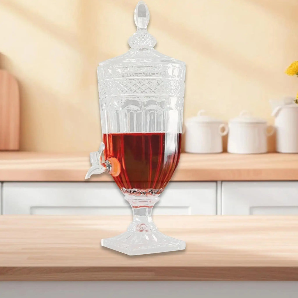 Luxury Relief Glass Pitcher with Lid & Faucet – Iced Tea & Juice Carafe