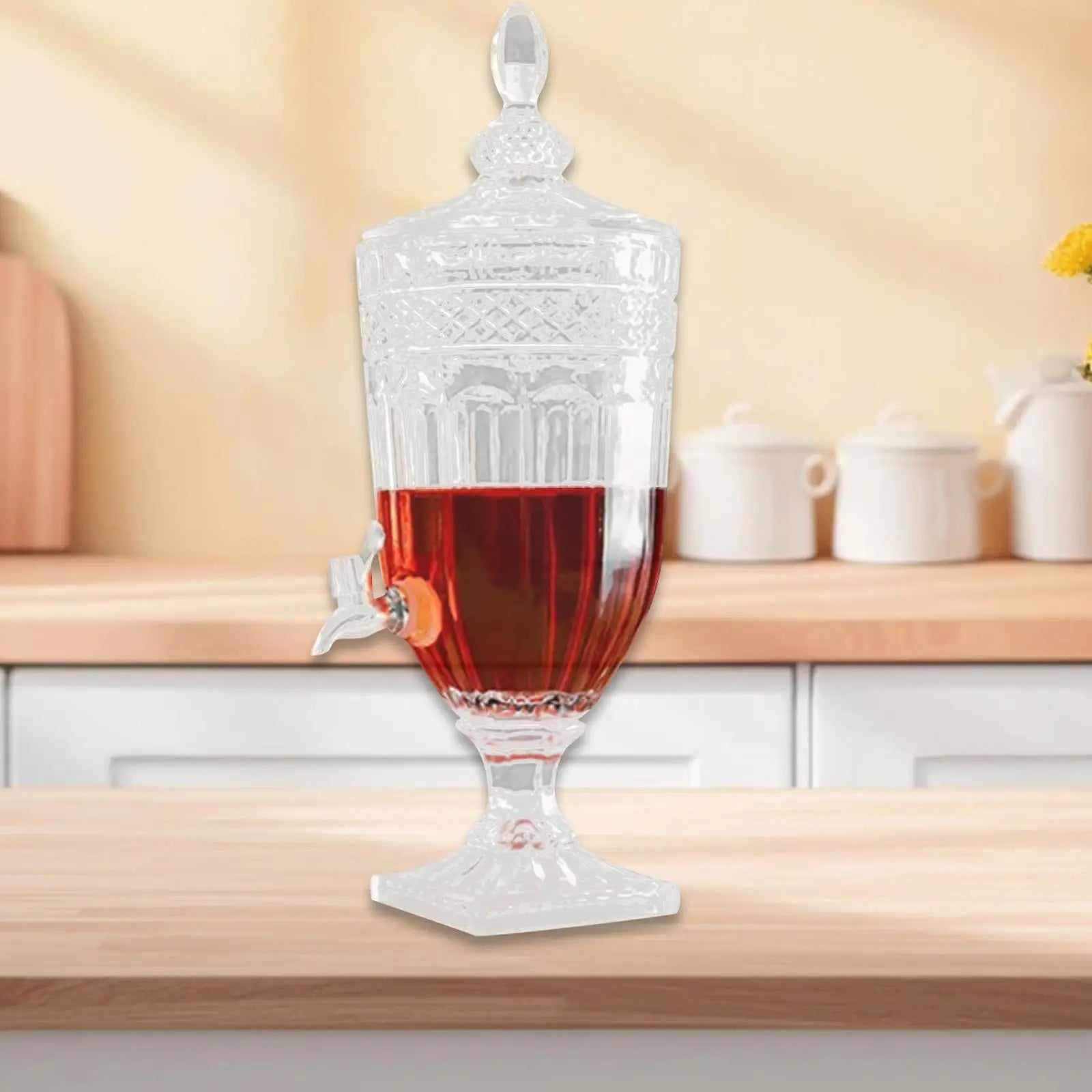 Luxury Relief Glass Pitcher with Lid & Faucet – Iced Tea & Juice Carafe