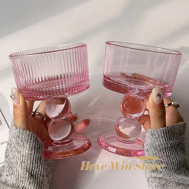 Pink Vintage Glass Goblet — Cocktail, Dessert & Juice Glass