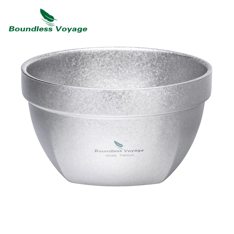 Boundless Voyage Double-layer Titanium Bowl Outdoor Camping Picnic Lightweight Rice Soup Salad Yogurt Large Deep Bowl Silver