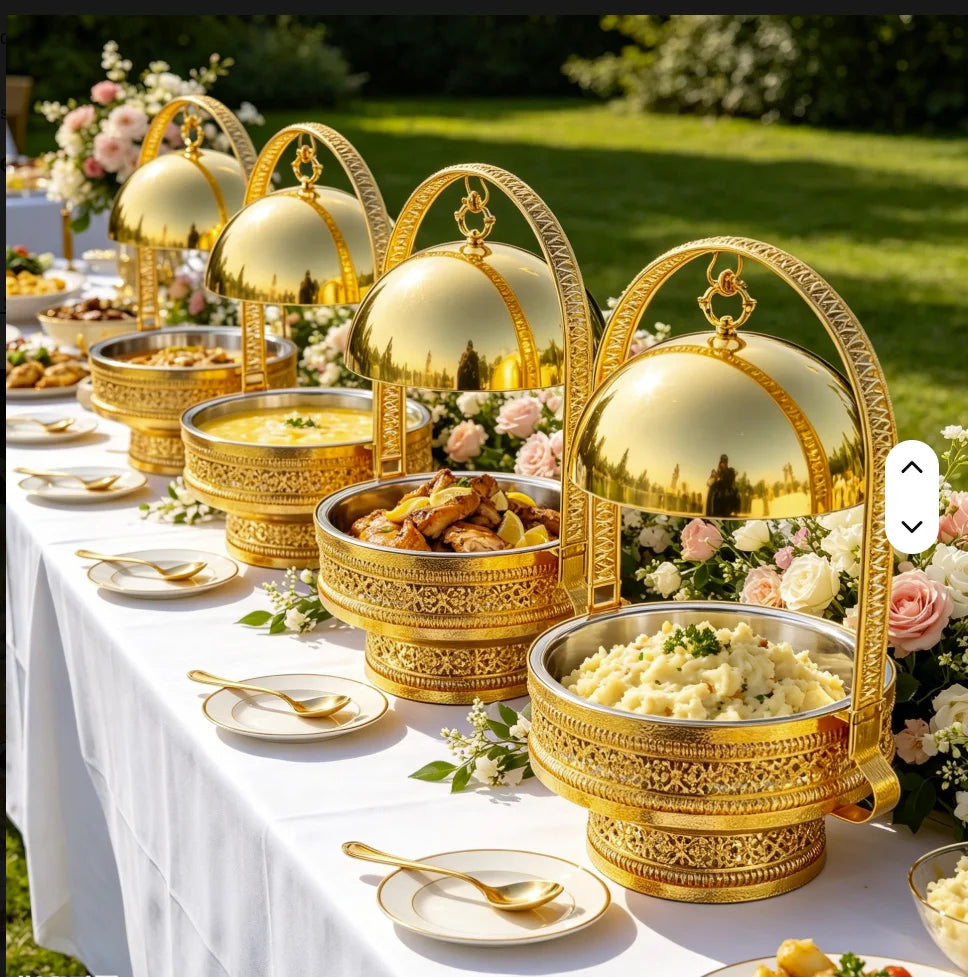 Luxury Gold Basket Round Ball Chafing Dish | 8L Stainless Steel Buffet Food Warmer