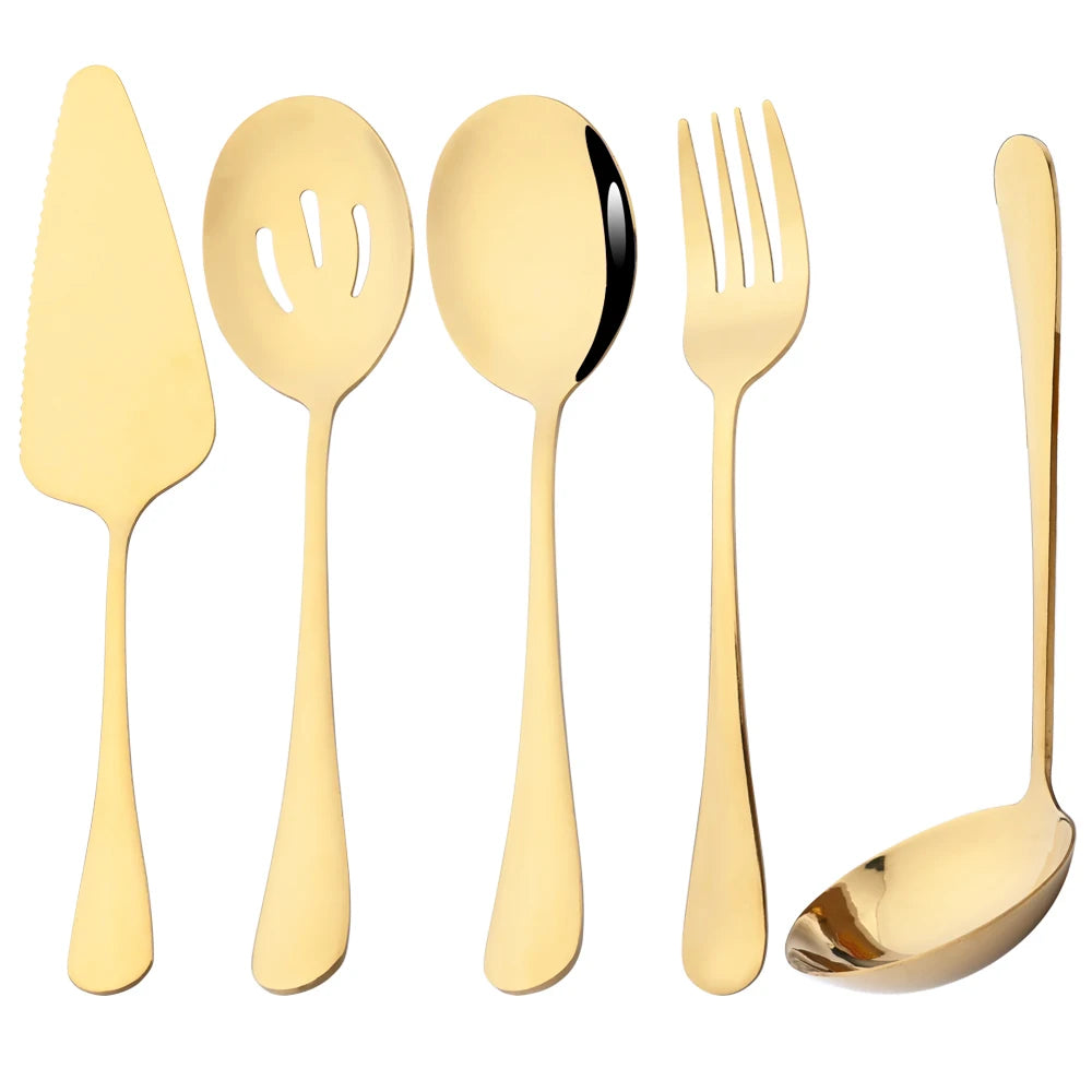 5-Piece Stainless Steel Serving Utensil Set | Buffet Flatware | 7 Colors