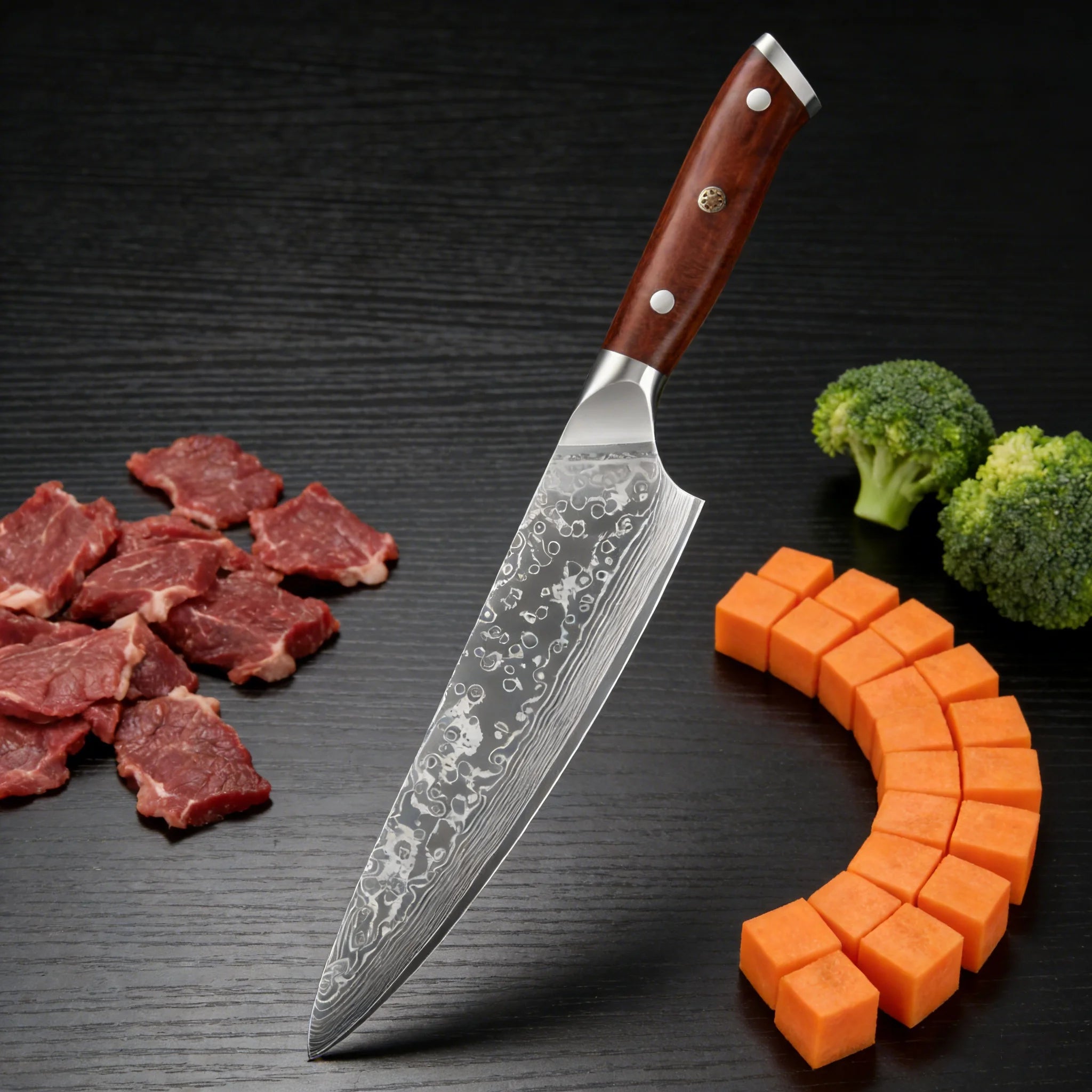 67-Layer Damascus Steel Kitchen Knife Set – Cleaver, Chef & Fruit Knives (1–4 Piece)