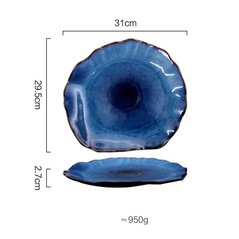 Deep Blue Ceramic Plates – Irregular Artisan Tableware for Hotels & Events